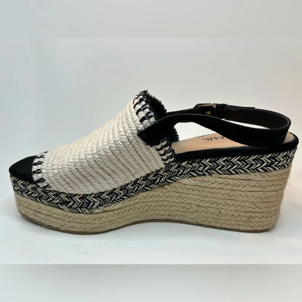 Just Fab Espadrille Woven Black & Cream Open Toe Platform Wedge Size 9